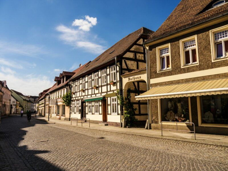street and townhall in luebbenau (near spreewald)
